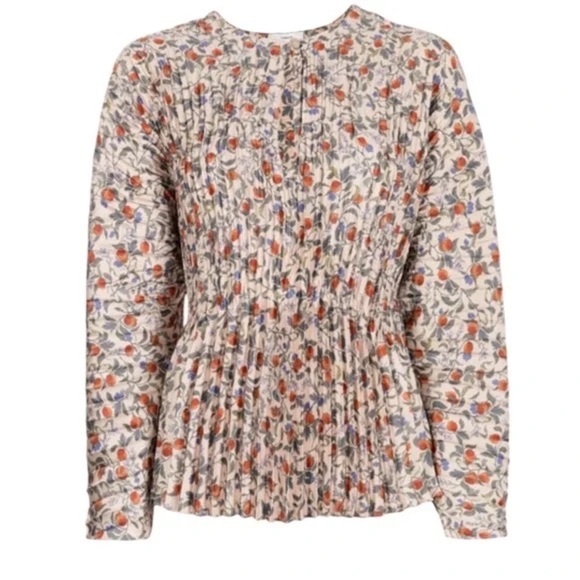 VINCE pomegranate pleated blouse keyhole v-neck charmeuse long sleeve size L - Picture 5 of 16